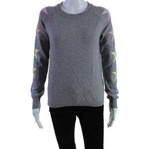 six/fifty Womens Stars Print Crew Neck Pullover Sweater Gray Size Small